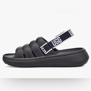 UGG Sz 9 Sport Yeah Puffer Detachable Logo Print Backstrap Slides Clogs Sandals